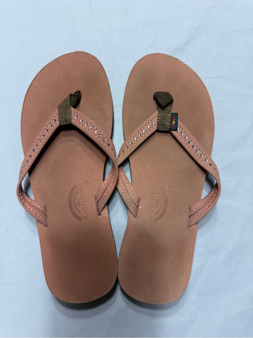 Rainbow Sandals Leather Flip Flops Pink Studded Strap